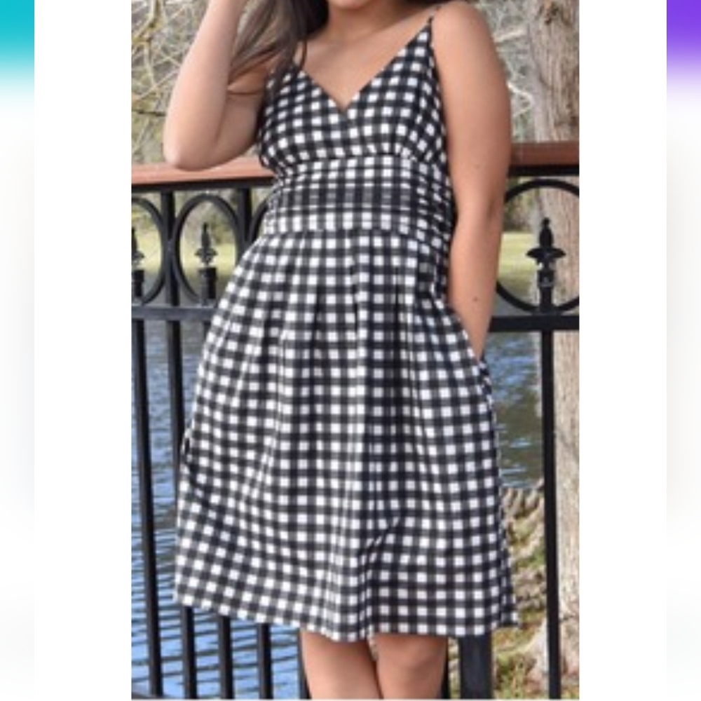 Black and White Gingham Spaghetti Strap Dress